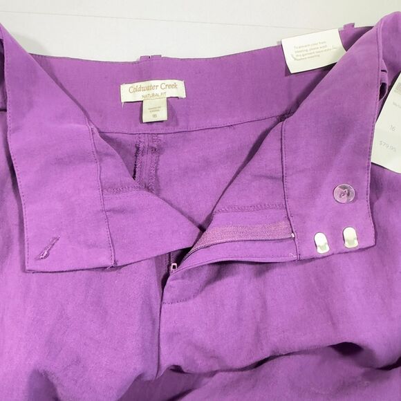 Coldwater Creek Silk Linen Cropped Pants Sz 16 Purple Wide Leg Natural Fit NWT - Picture 8 of 12